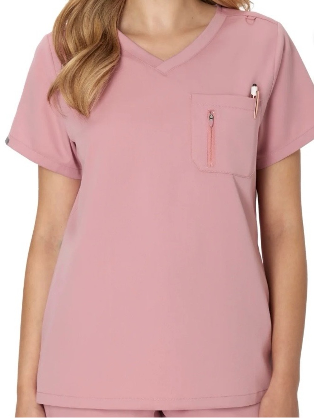 Hanes Short Sleeve V-Neck Scrub Top in Dusty Pink